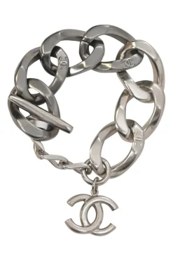 Silver-tone metal Coco Mark chainlink charm bracelet with T-bar closure