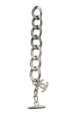 Silver-tone metal Coco Mark chainlink charm bracelet with T-bar closure