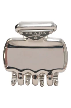 Silver-tone metal logo plaque claw hair clip