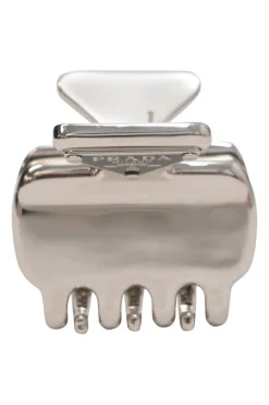 Silver-tone metal logo plaque claw hair clip
