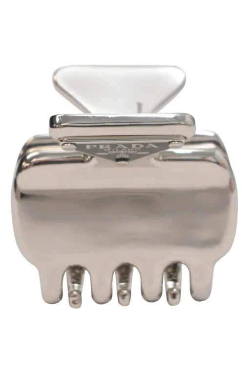 Silver-tone metal logo plaque claw hair clip