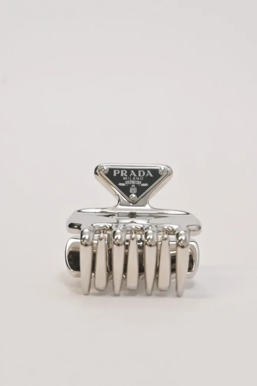 Silver-tone metal logo plaque claw hair clip