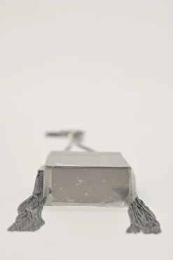 Silver-tone metallic cigarette case on snake chain strap