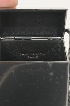 Silver-tone metallic cigarette case on snake chain strap