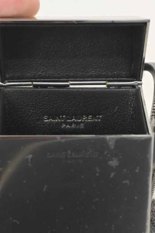 Silver-tone metallic cigarette case on snake chain strap