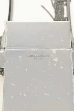 Silver-tone metallic cigarette case on snake chain strap