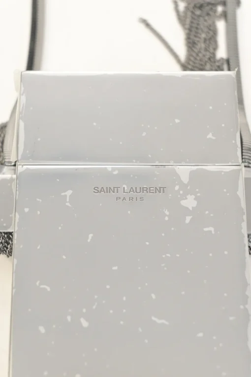 Silver-tone metallic cigarette case on snake chain strap