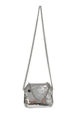 Silver-tone metallic sequin-embellished cruelty-free fabric Falabella shoulder bag