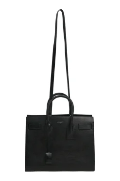 Small Black grain de poudre leather Sac de Jour tote with detachable shoulder strap