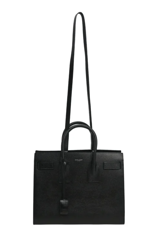 Small Black grain de poudre leather Sac de Jour tote with detachable shoulder strap