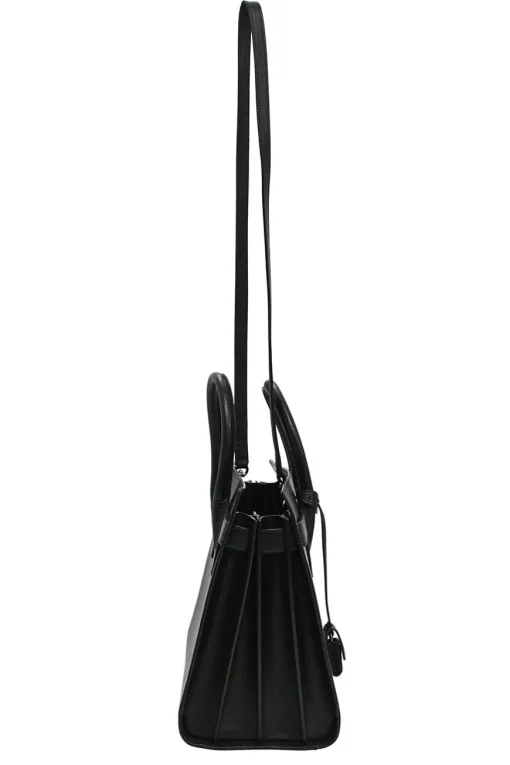Small Black grain de poudre leather Sac de Jour tote with detachable shoulder strap