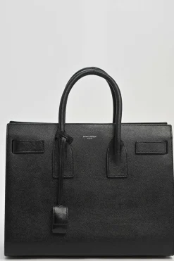 Small Black grain de poudre leather Sac de Jour tote with detachable shoulder strap