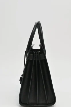 Small Black grain de poudre leather Sac de Jour tote with detachable shoulder strap