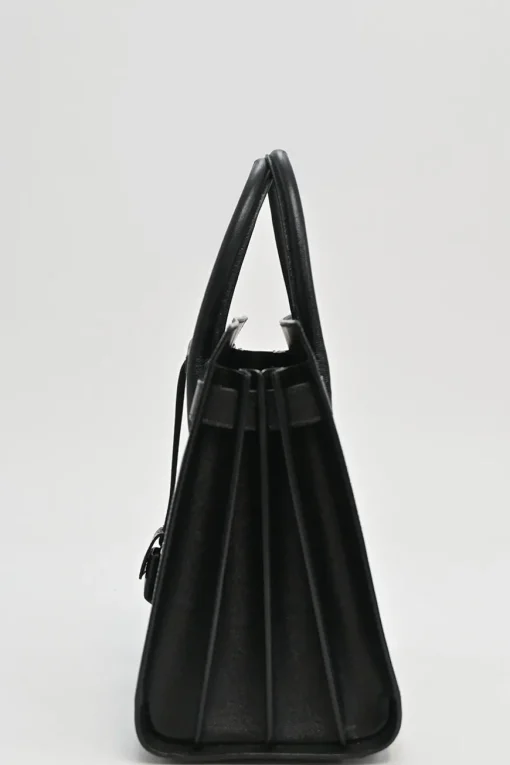 Small Black grain de poudre leather Sac de Jour tote with detachable shoulder strap