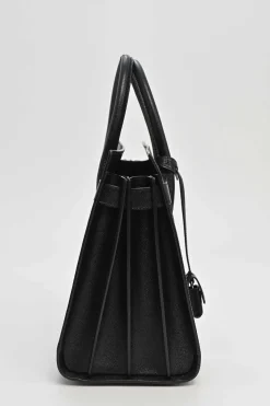 Small Black grain de poudre leather Sac de Jour tote with detachable shoulder strap