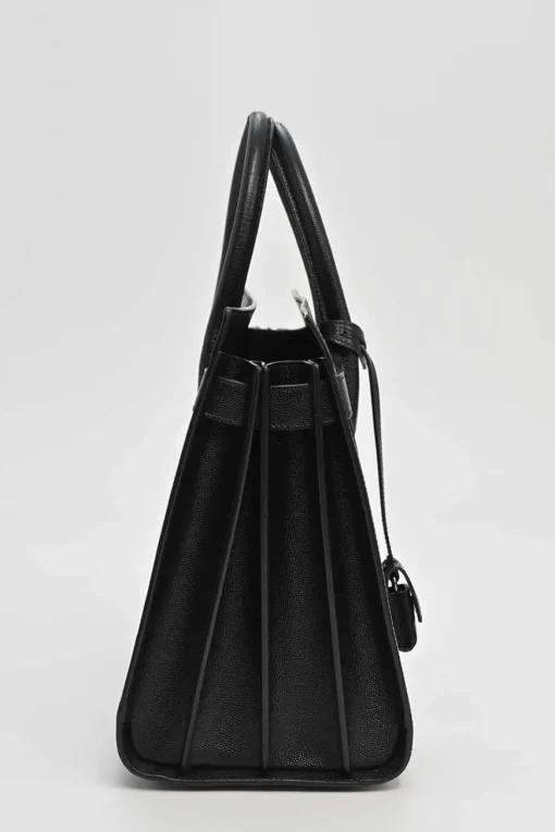 Small Black grain de poudre leather Sac de Jour tote with detachable shoulder strap