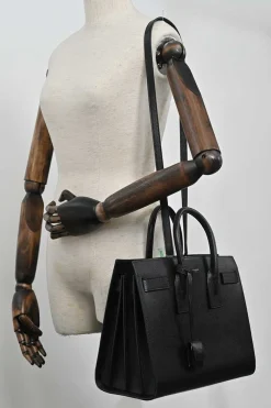 Small Black grain de poudre leather Sac de Jour tote with detachable shoulder strap