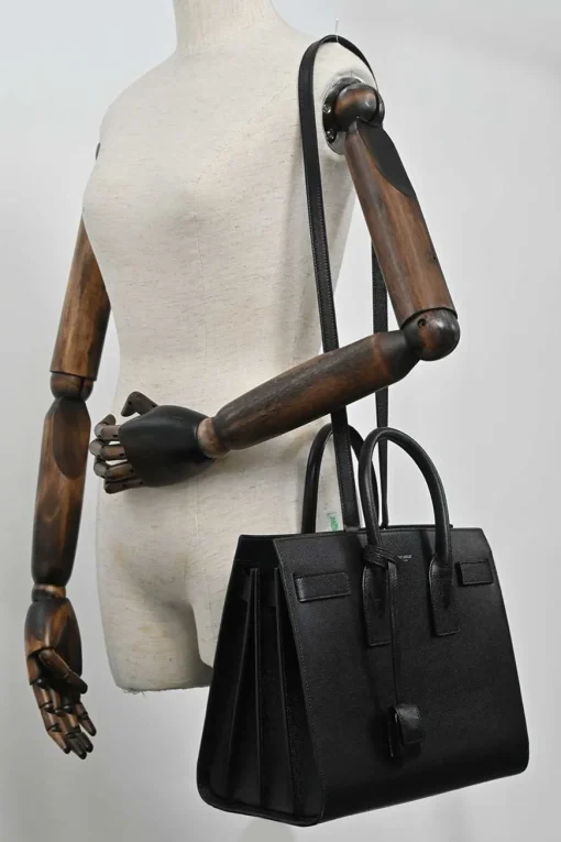Small Black grain de poudre leather Sac de Jour tote with detachable shoulder strap