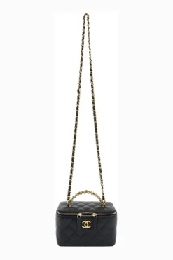 Small Black Quilted Caviar Skin Rectangular Vanity Case