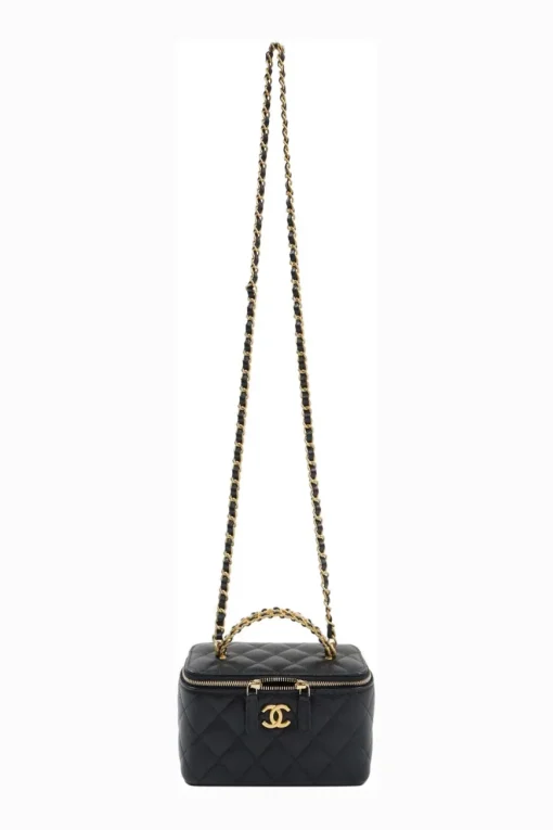 Small Black Quilted Caviar Skin Rectangular Vanity Case