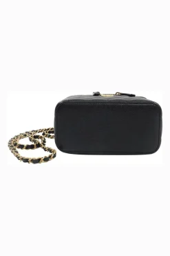 Small Black Quilted Caviar Skin Rectangular Vanity Case