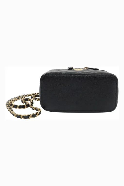 Small Black Quilted Caviar Skin Rectangular Vanity Case