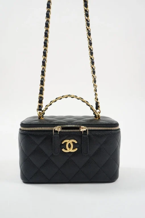 Small Black Quilted Caviar Skin Rectangular Vanity Case
