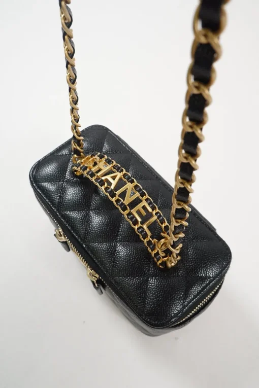 Small Black Quilted Caviar Skin Rectangular Vanity Case