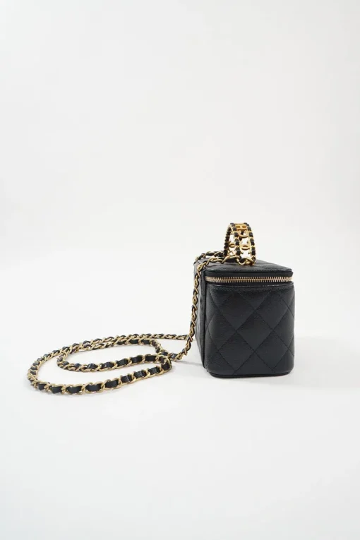 Small Black Quilted Caviar Skin Rectangular Vanity Case