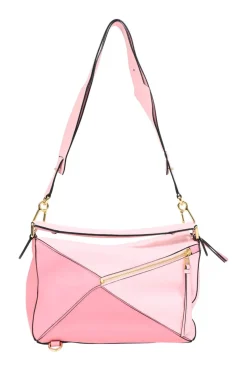 Soft pink calfskin leather Medium Puzzle Crossbody bag with gold-tone metal hardware