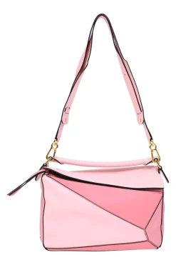 Soft pink calfskin leather Medium Puzzle Crossbody bag with gold-tone metal hardware