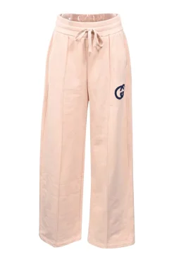 Soft pink cotton-jersey high-rise wide leg jogger pants with GG logo embroidered motif