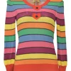 SONIA multi-colour flatbed cotton jersey crewneck pullover sweater with heart appliqué