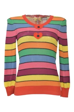 SONIA multi-colour flatbed cotton jersey crewneck pullover sweater with heart appliqué