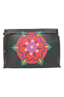 Special edition Lunar New Year Black marquetry daffodil print leather zip pouch