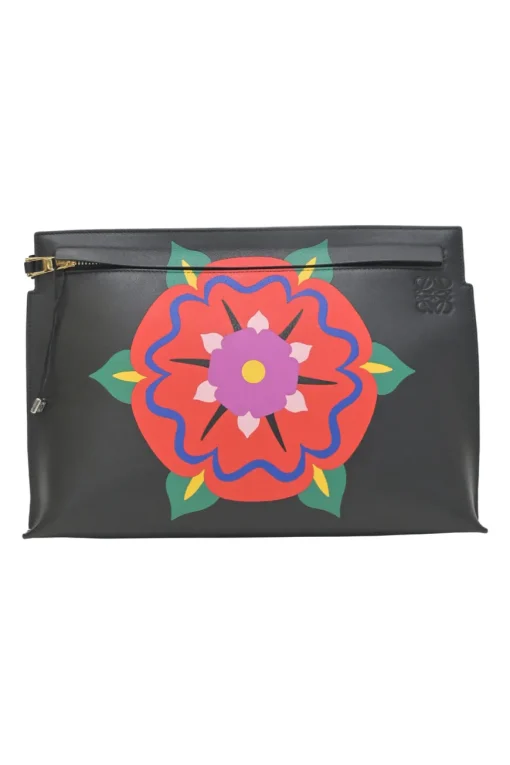 Special edition Lunar New Year Black marquetry daffodil print leather zip pouch