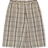 Sport beige linen-blend madras check pull-on elastic waist Bermuda golf shorts