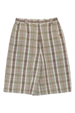 Sport beige linen-blend madras check pull-on elastic waist Bermuda golf shorts