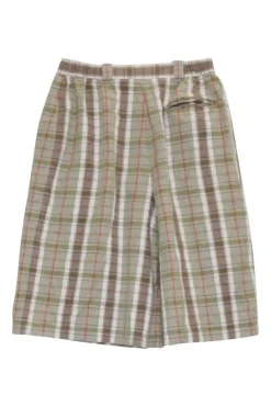Sport beige linen-blend madras check pull-on elastic waist Bermuda golf shorts