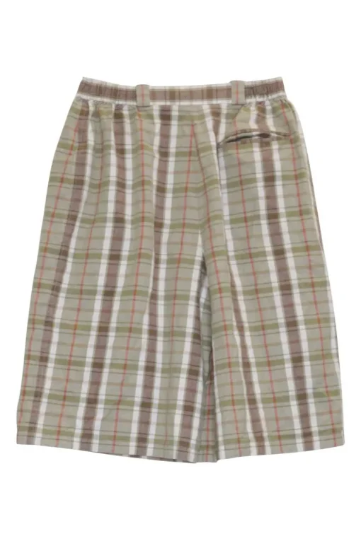 Sport beige linen-blend madras check pull-on elastic waist Bermuda golf shorts