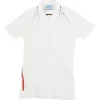 Sport black and white polyester fully-fashioned warp techno knit half-zip polo