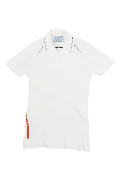 Sport black and white polyester fully-fashioned warp techno knit half-zip polo