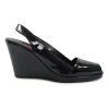 Sport black patent leather peep-toe wedge slingback pumps