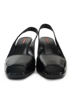 Sport black patent leather peep-toe wedge slingback pumps