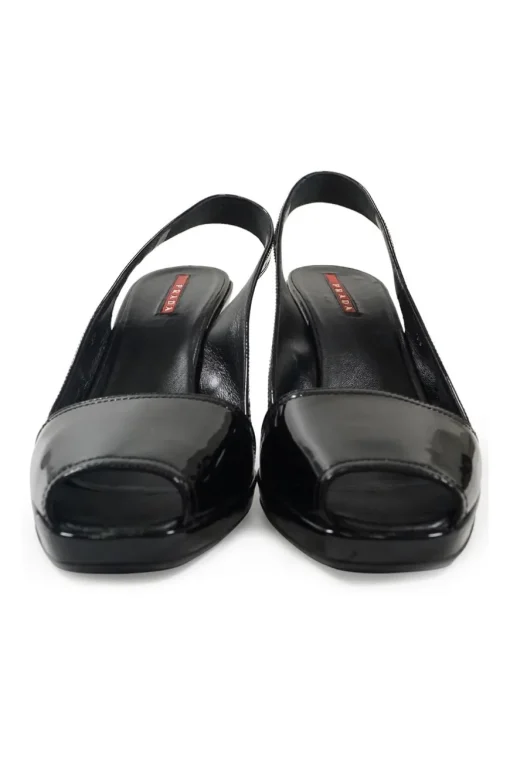 Sport black patent leather peep-toe wedge slingback pumps