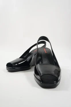 Sport black patent leather peep-toe wedge slingback pumps