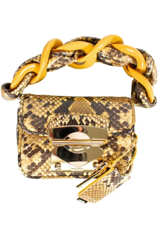 2016 Spring Runway yellow and black python square padlock bag.