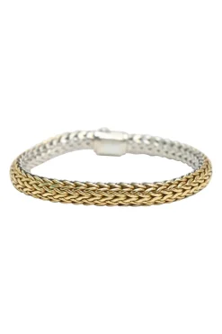 Sterling silver and 18k bonded reversible chain bracelet with pavé-set diamond pusher clasp closure and mother-of-pearl accent