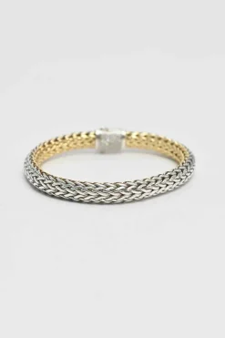 Sterling silver and 18k bonded reversible chain bracelet with pavé-set diamond pusher clasp closure and mother-of-pearl accent