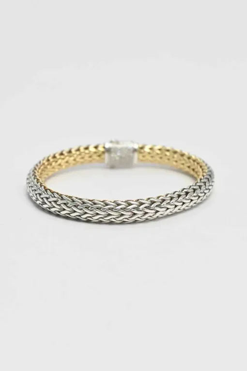 Sterling silver and 18k bonded reversible chain bracelet with pavé-set diamond pusher clasp closure and mother-of-pearl accent